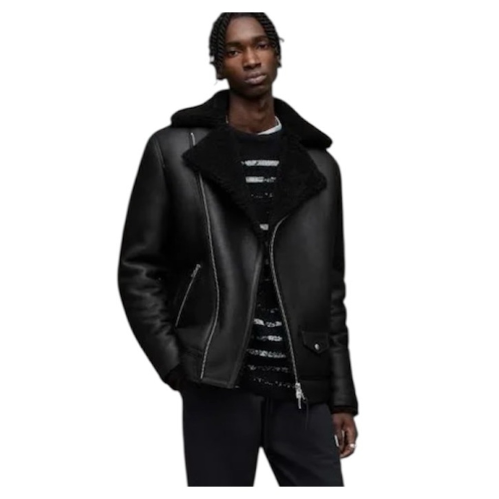 Aviator VINTAGE Jacket Men’s Unisex Black Genuine Leather Size S